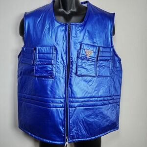 Vintage Guess Metallic Blue Vest Mens Large Shiny Jacket Michael Jackson 90s Y2K